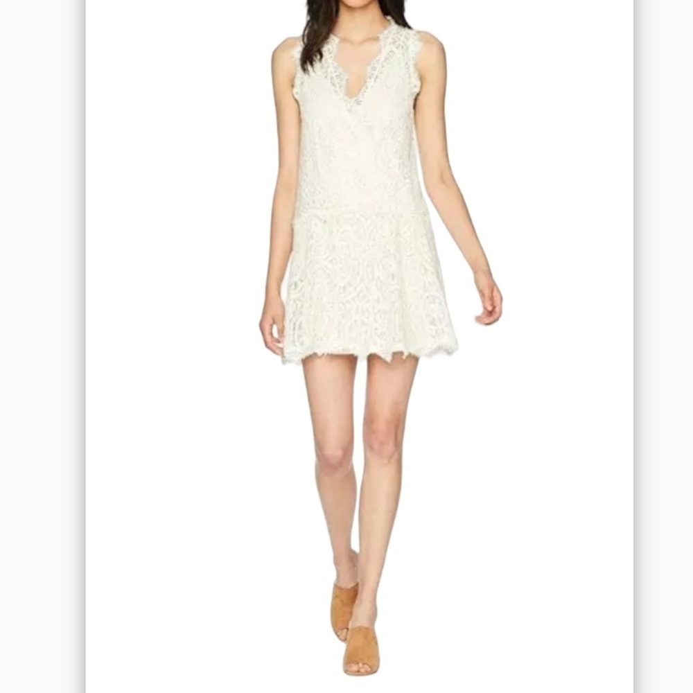 Free People Ivory Lace Sleeveless Heart in Two Mini Dress Sz M Flirty Sexy